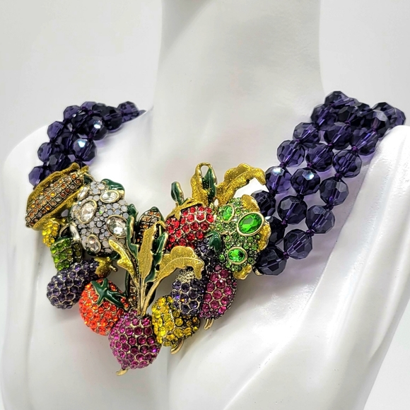 SOLD-Heidi Daus Multicolor Swarovski Crystal Vegetable Garden Statement Necklace - Picture 8 of 12